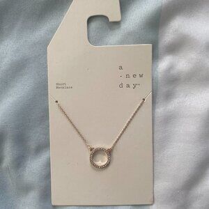 A New Day Rose Gold Crystal Circle Pendant Necklace NWT